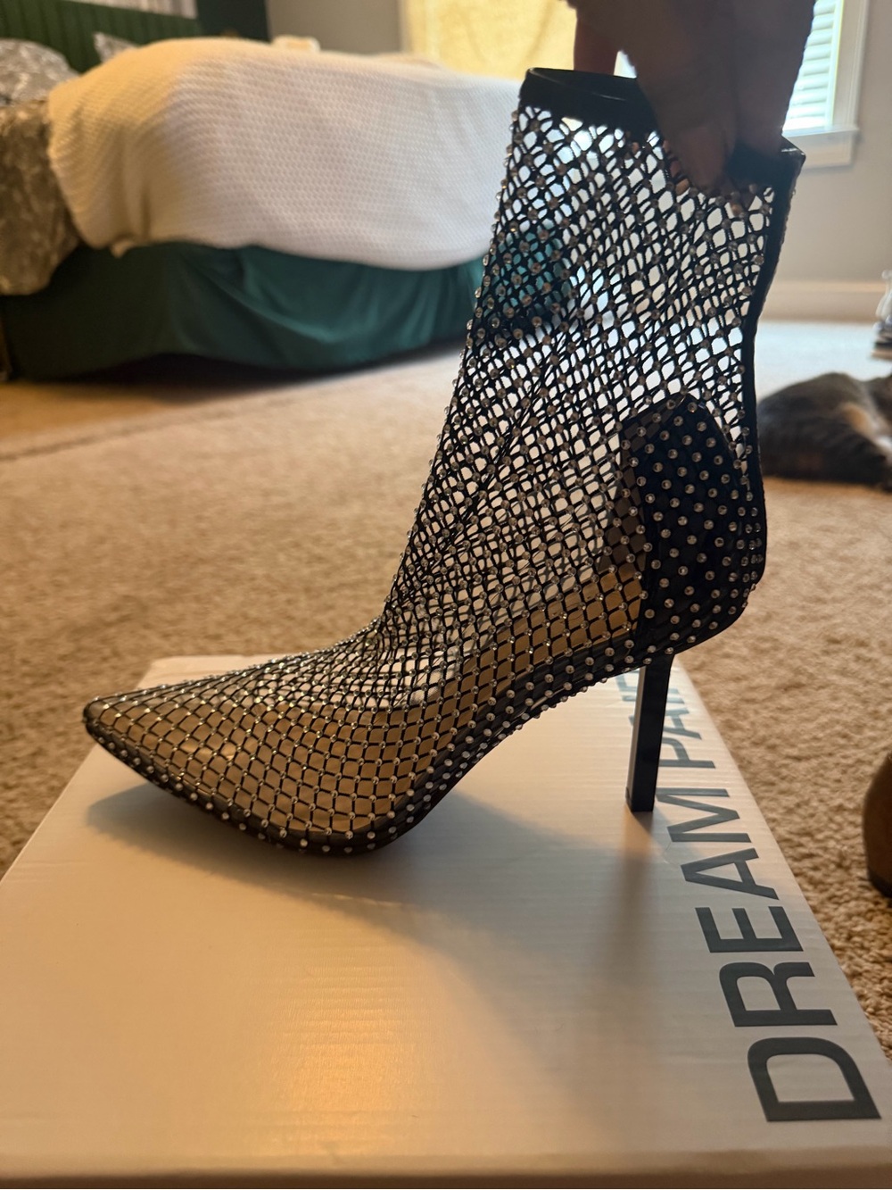 INC Black Mesh Rhinestone Pointed Toe Stiletto Ankle Boot